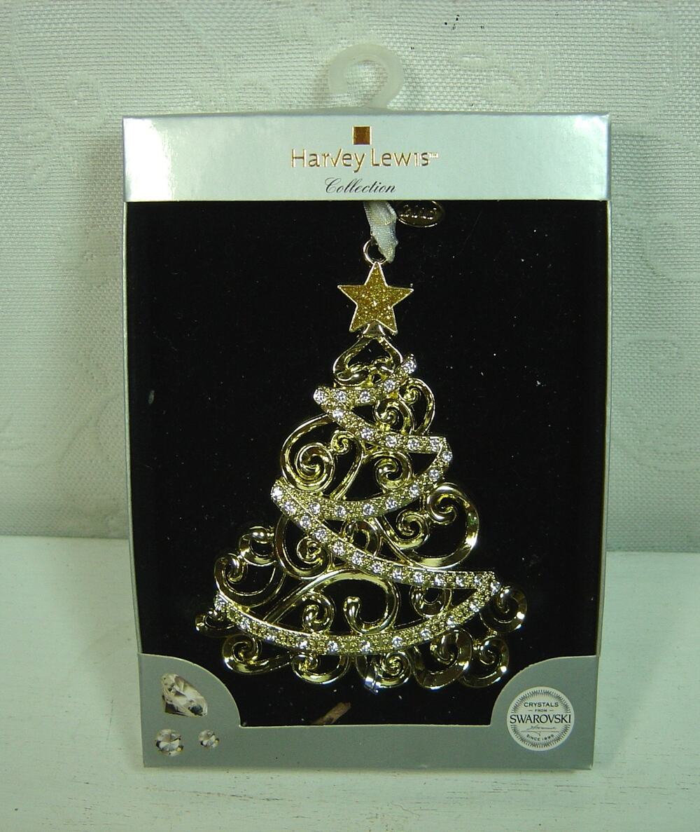 HARVEY LEWIS GOLD TONE TREE ORNAMENT WITH SWAROVSKI CRYSTALS-2015